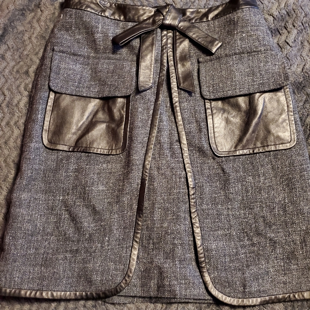 Robert Rodriguez Black wool & leather skirt- 4